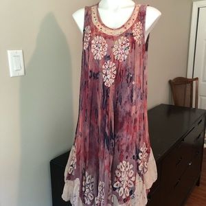 Tropical Beach CoverUp Bohemian Hippie Tie Dye Retro Tank Dress Asymmetrical